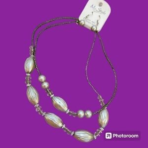 5/$25 Gray and Silver Acrylic Layered Beaded  Necklace Earrings Set